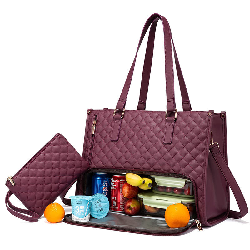 2-in-1 Quilted Women’s Tote Bag with Insulated Lunch Compartment & Matching Wallet | Stylish Laptop & Work Bag