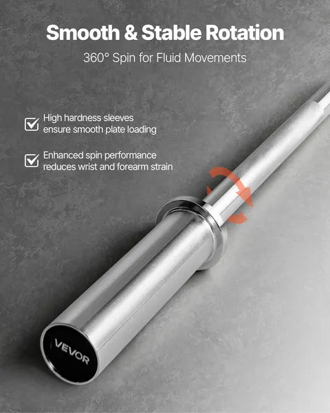 Olympic Barbell 7ft 500lb Capacity Weight Lifting Bar 2-Inch Sleeves Chrome Steel Strength Training Bar