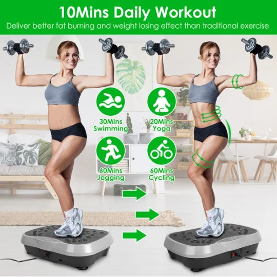 Vibration Plate Exercise Machine Whole Body Fitness Platform with Remote 120 Speed Levels Resistance Bands Home Workout Trainer
