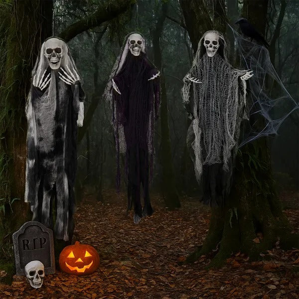3-Pack Hanging Grim Reaper Halloween Decorations – Creepy Skeleton Ghosts