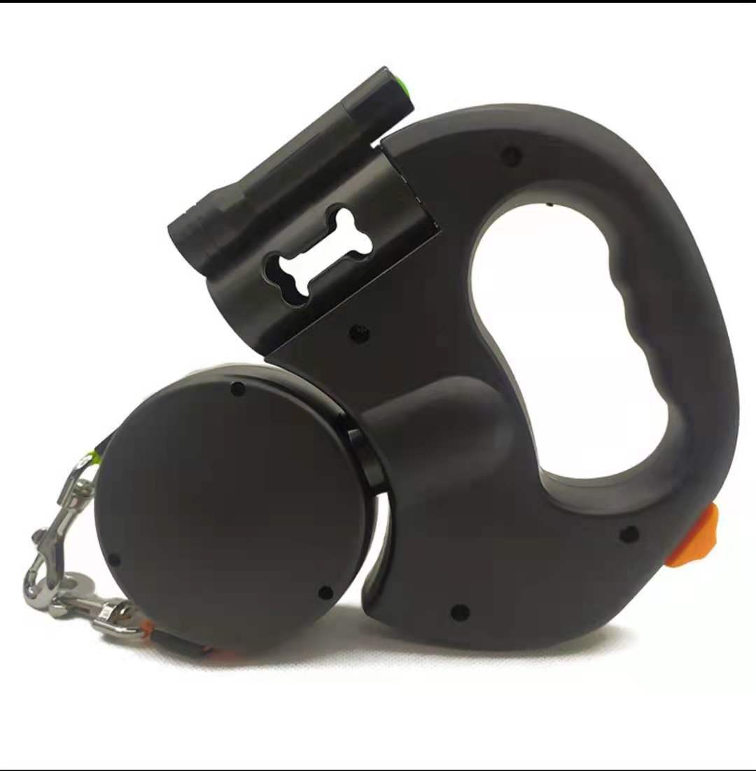 Dual Retractable Dog Leash with Flashlight & Poop Bag Holder