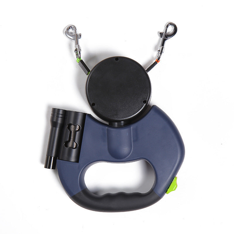Dual Retractable Dog Leash with Flashlight & Poop Bag Holder