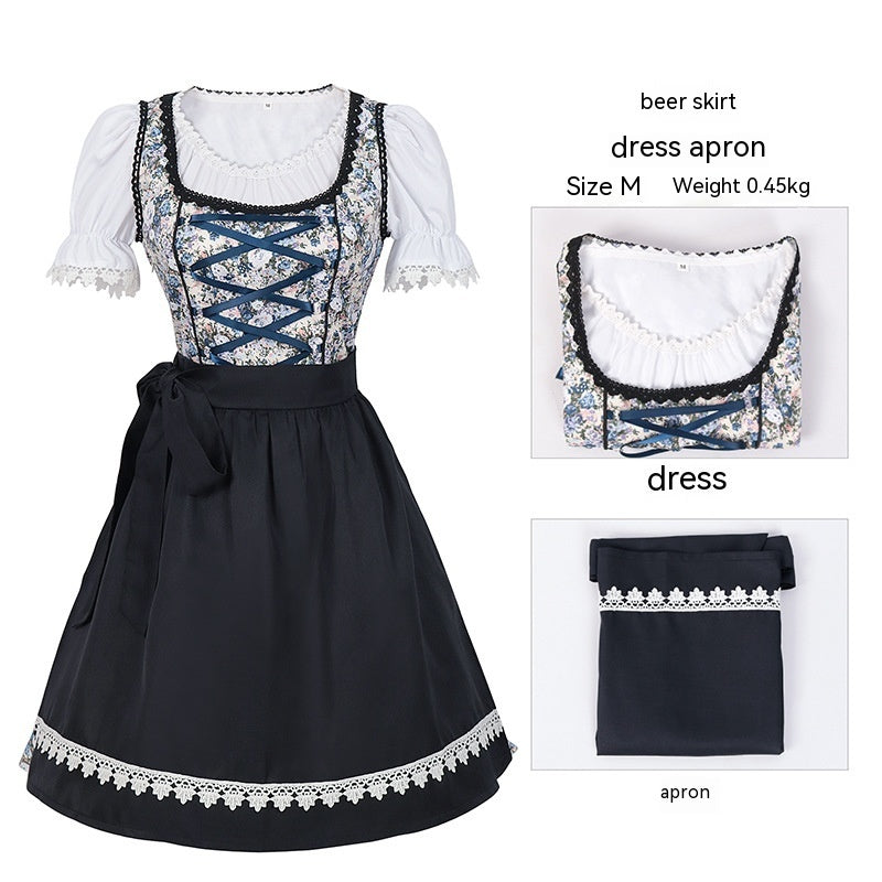Oktoberfest Beer Maid Costume Dress – Women’s Bavarian Beer Girl Outfit with Apron (S–XXL)
