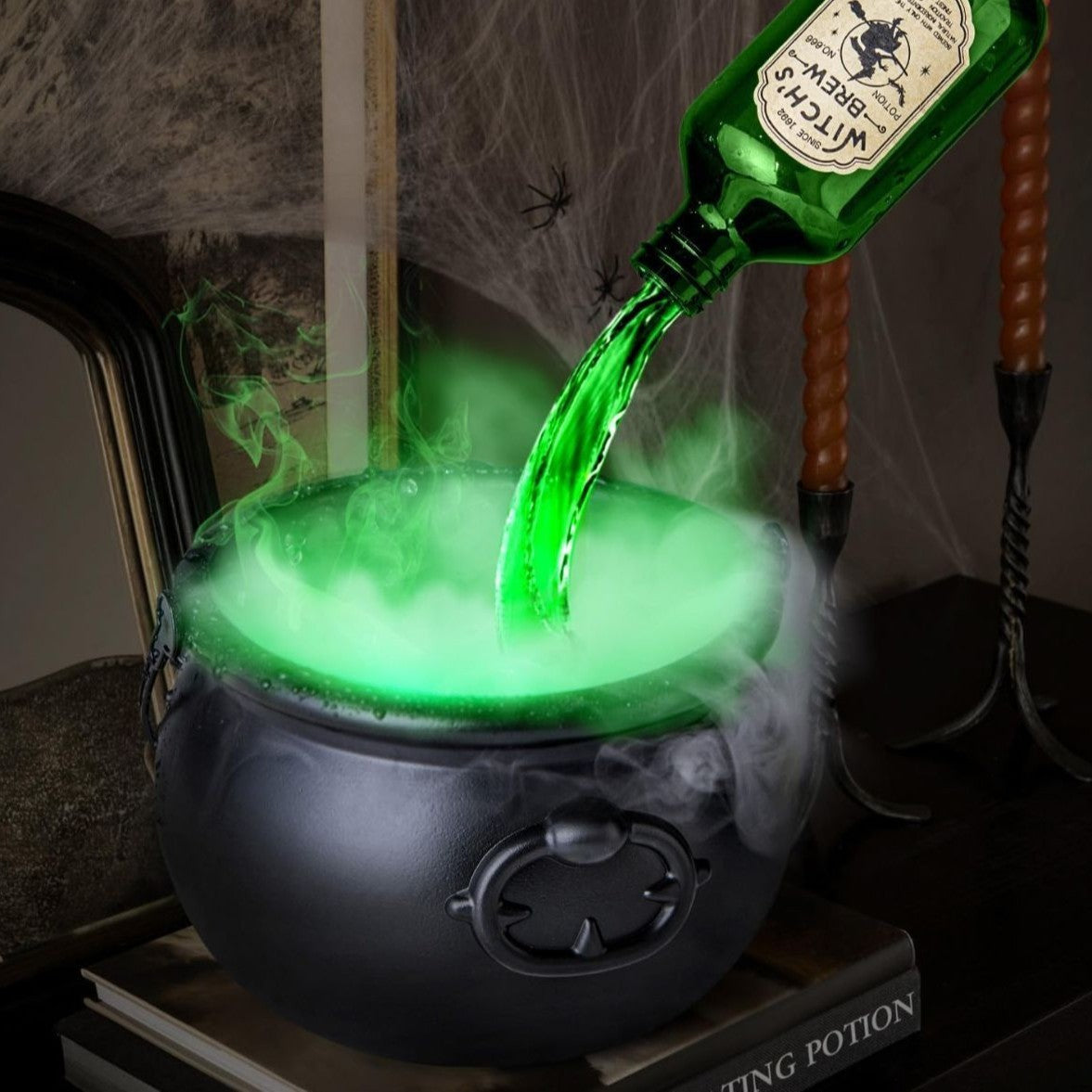 ♀️✨ Floating Potion Cauldron – Spooky Halloween Fog Decoration
