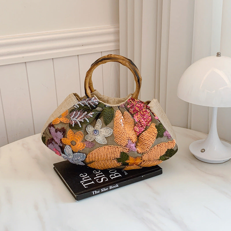 Heavy-duty Bamboo-handled Tote Bag For Women