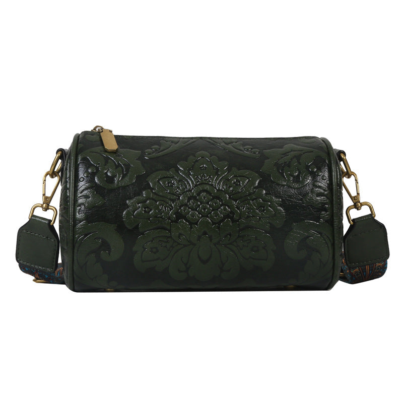 Embossed Round Barrel Crossbody Womens Fashion Shoulder Bag