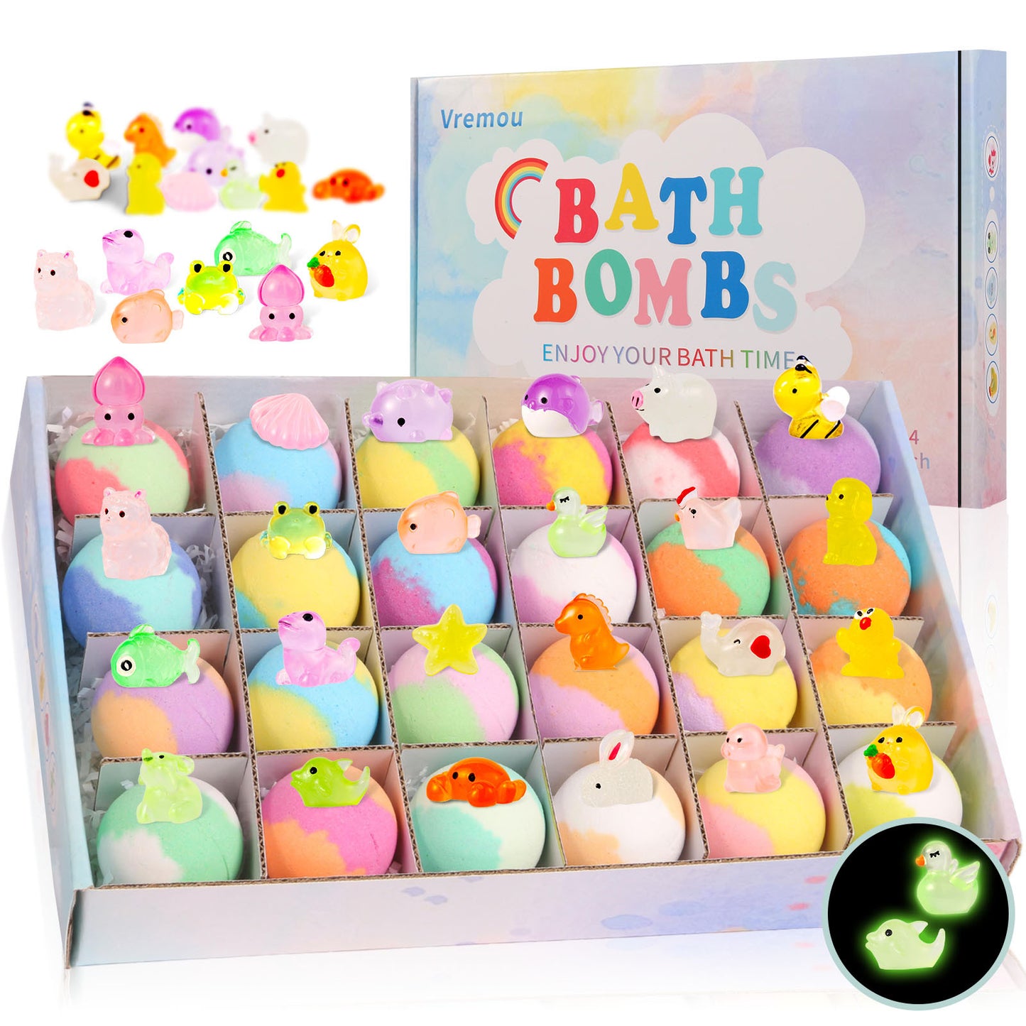 Glow Bath Bomb Set 24pcs 50g Color Changing Fizzy Bath Balls Aromatherapy Relaxing Spa Gift Set