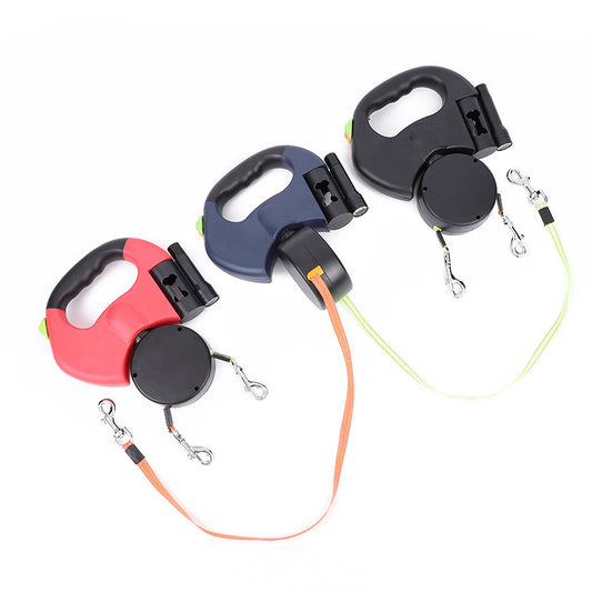 Dual Retractable Dog Leash with Flashlight & Poop Bag Holder