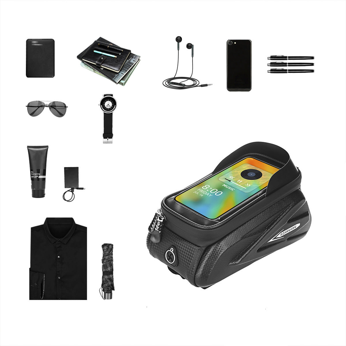 Waterproof Bicycle Phone Bag with Touchscreen Window | 1.5L Storage Hard Shell Handlebar Bag
