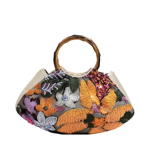 Heavy-duty Bamboo-handled Tote Bag For Women