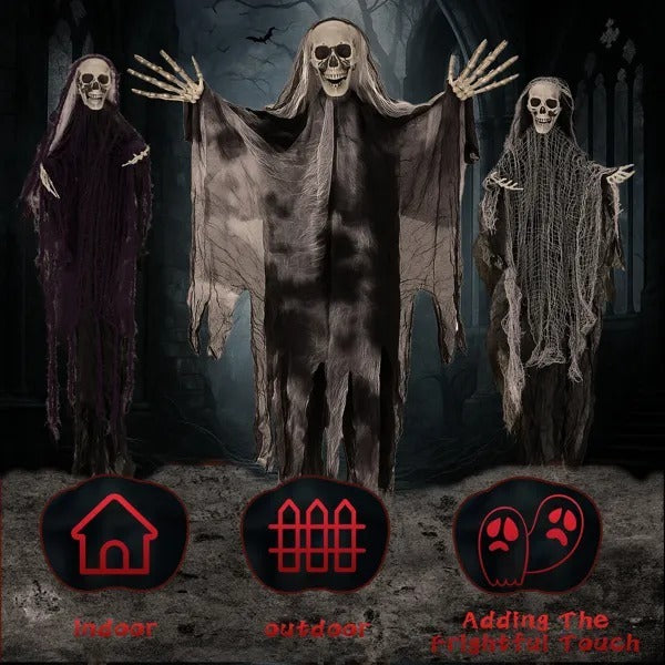 3-Pack Hanging Grim Reaper Halloween Decorations – Creepy Skeleton Ghosts