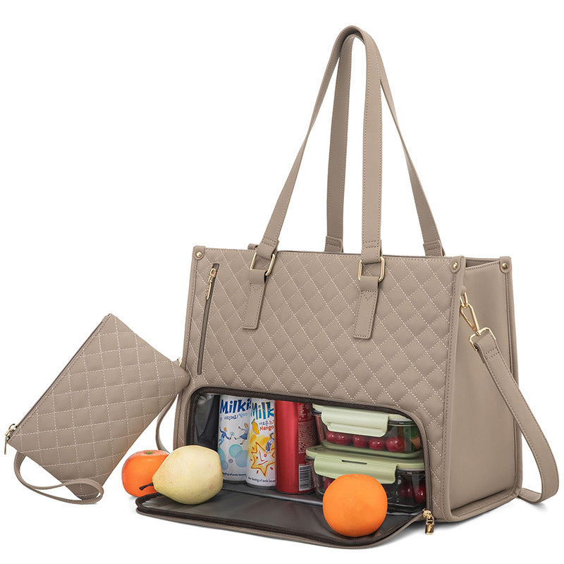 2-in-1 Quilted Women’s Tote Bag with Insulated Lunch Compartment & Matching Wallet | Stylish Laptop & Work Bag
