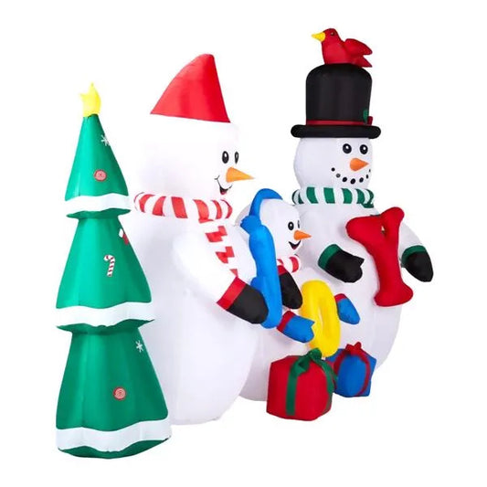 Giant Christmas Inflatable – Snowman Family with Christmas Tree & JOY Sign (LED Light-Up)