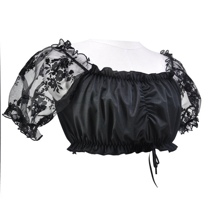 Elegant Lace Cotton Women’s Top – Vintage Style Blouse (S–6XL, White/Black)