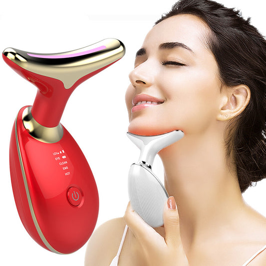 3-Color LED Neck & Face Massager ES-1081 Microcurrent EMS Beauty Device Skin Tightening Anti-Aging Wrinkle Remover USB Rechargeable