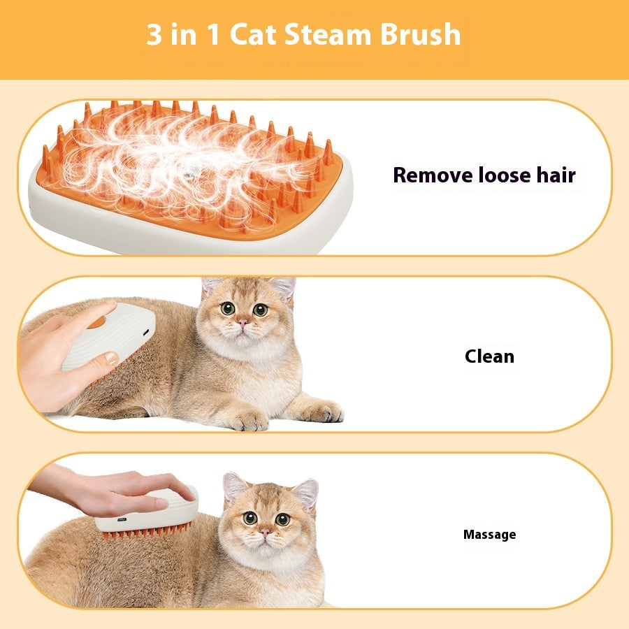 ✨ USB Rechargeable Pet Steam Grooming Brush – Gentle Care for Cats & Dogs