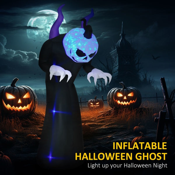 8ft Inflatable Halloween Skeleton Ghost with LED Lights & Blue Flame Effect