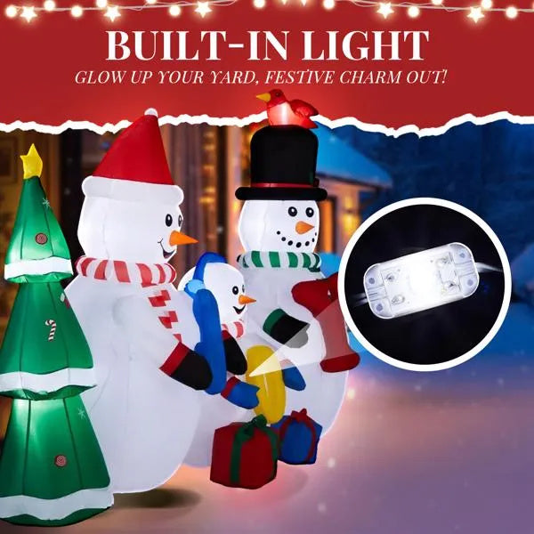 Giant Christmas Inflatable – Snowman Family with Christmas Tree & JOY Sign (LED Light-Up)