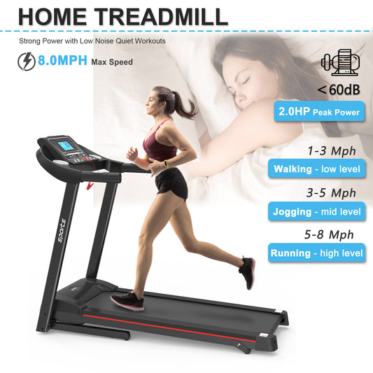 Foldable Electric Treadmill with Incline 2.5HP Home Running Machine Bluetooth Fitshow App 5" LCD 250LB Capacity
