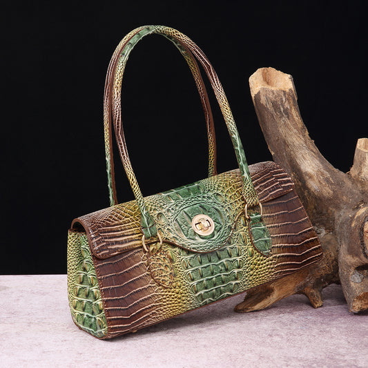 Womens Crocodile-Print Brahmin Shoulder Tote Bag