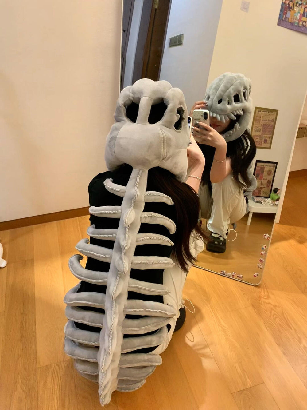 Dino skeleton plush at a party