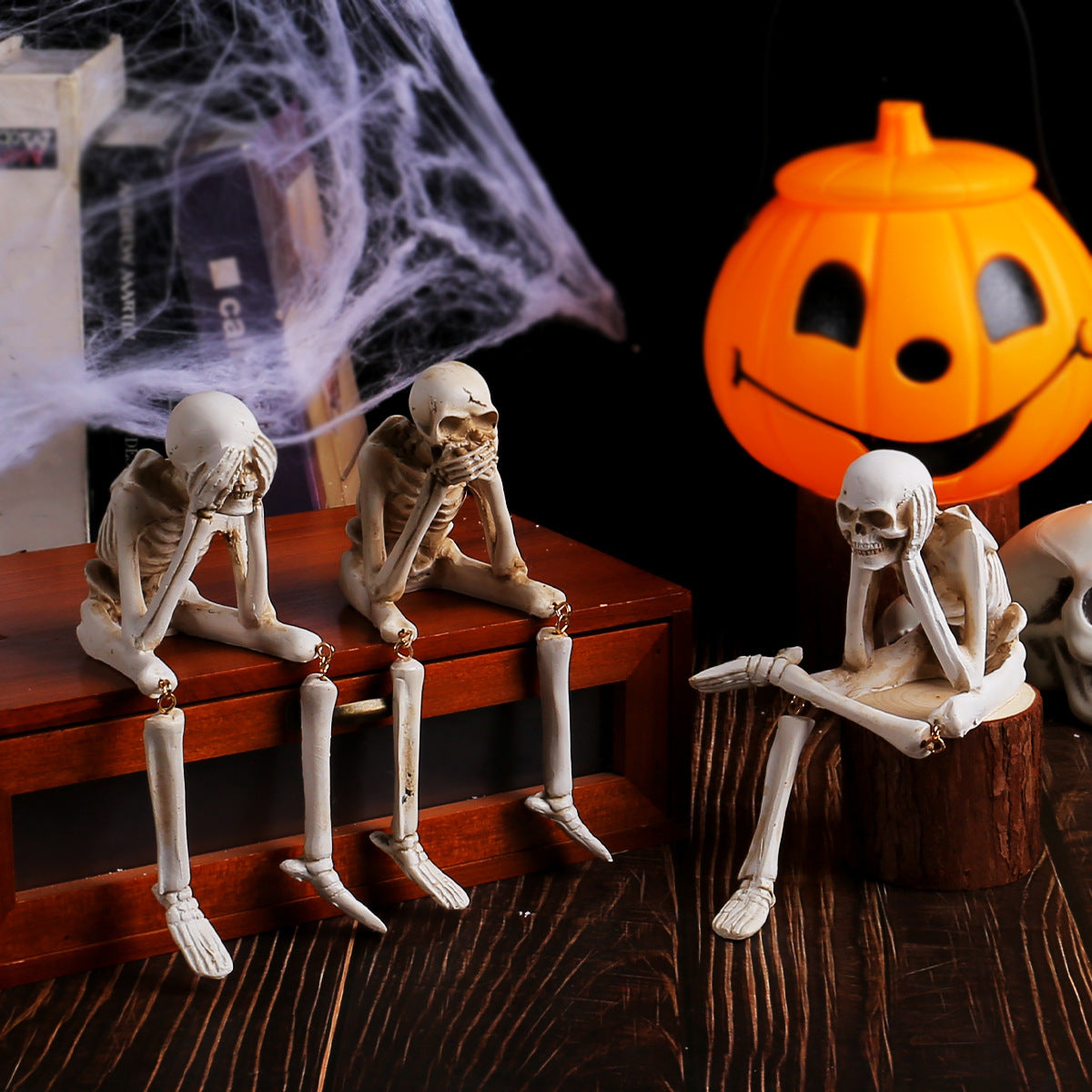 Halloween Resin Skeleton Ornament – Hear No Evil, See No Evil, Speak No Evil Decoration