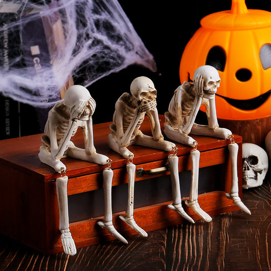 Halloween Resin Skeleton Ornament – Hear No Evil, See No Evil, Speak No Evil Decoration