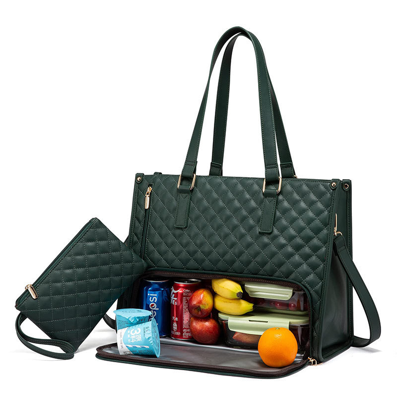 2-in-1 Quilted Women’s Tote Bag with Insulated Lunch Compartment & Matching Wallet | Stylish Laptop & Work Bag