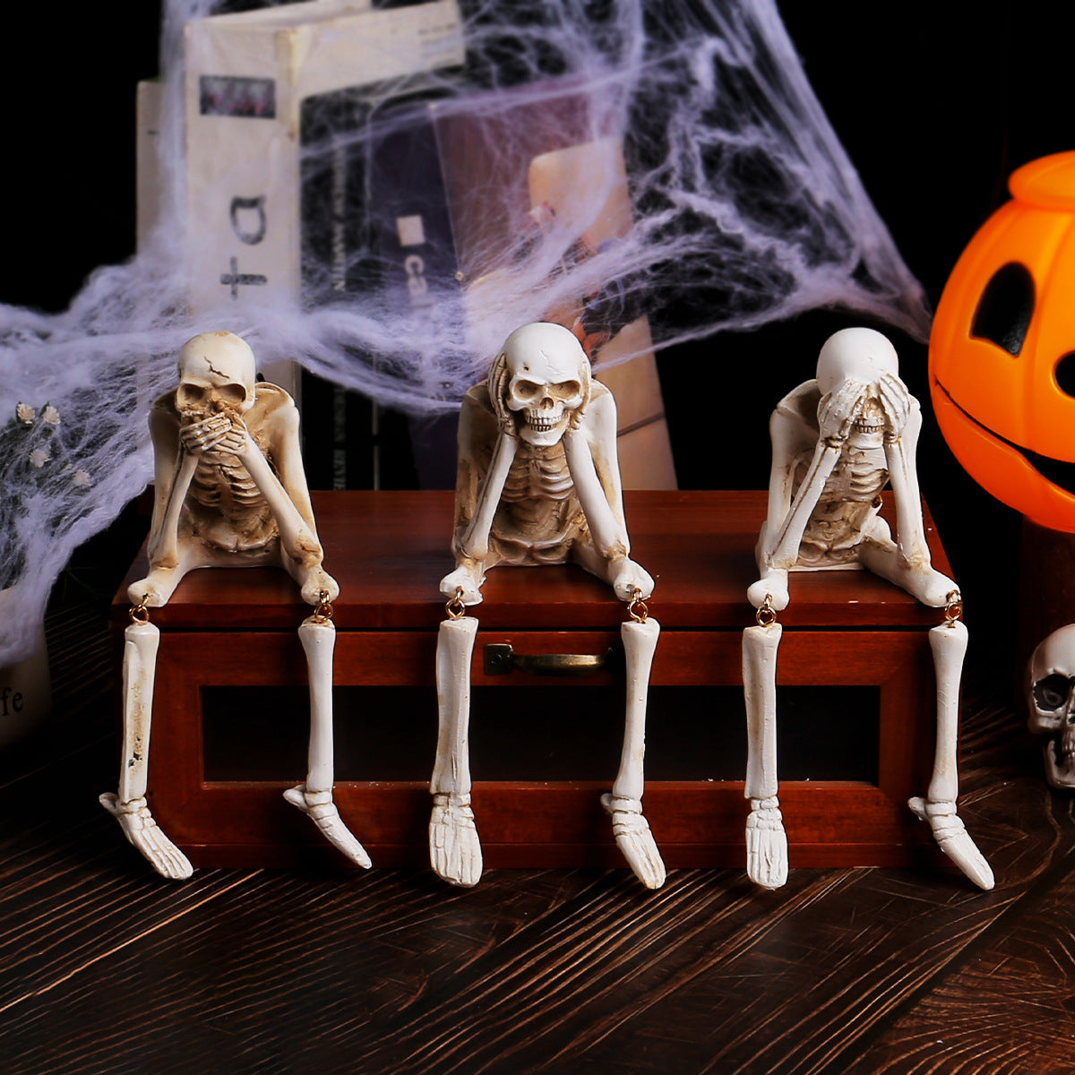 Halloween Resin Skeleton Ornament – Hear No Evil, See No Evil, Speak No Evil Decoration