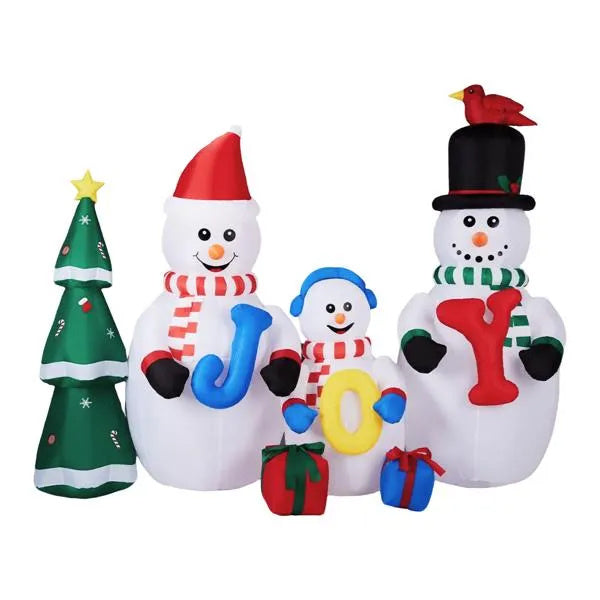 Giant Christmas Inflatable – Snowman Family with Christmas Tree & JOY Sign (LED Light-Up)