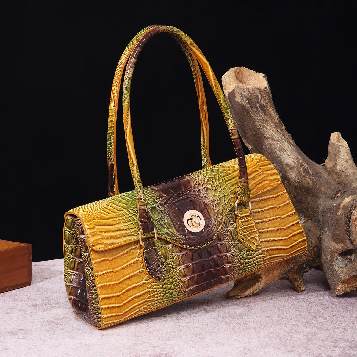 Womens Crocodile-Print Brahmin Shoulder Tote Bag
