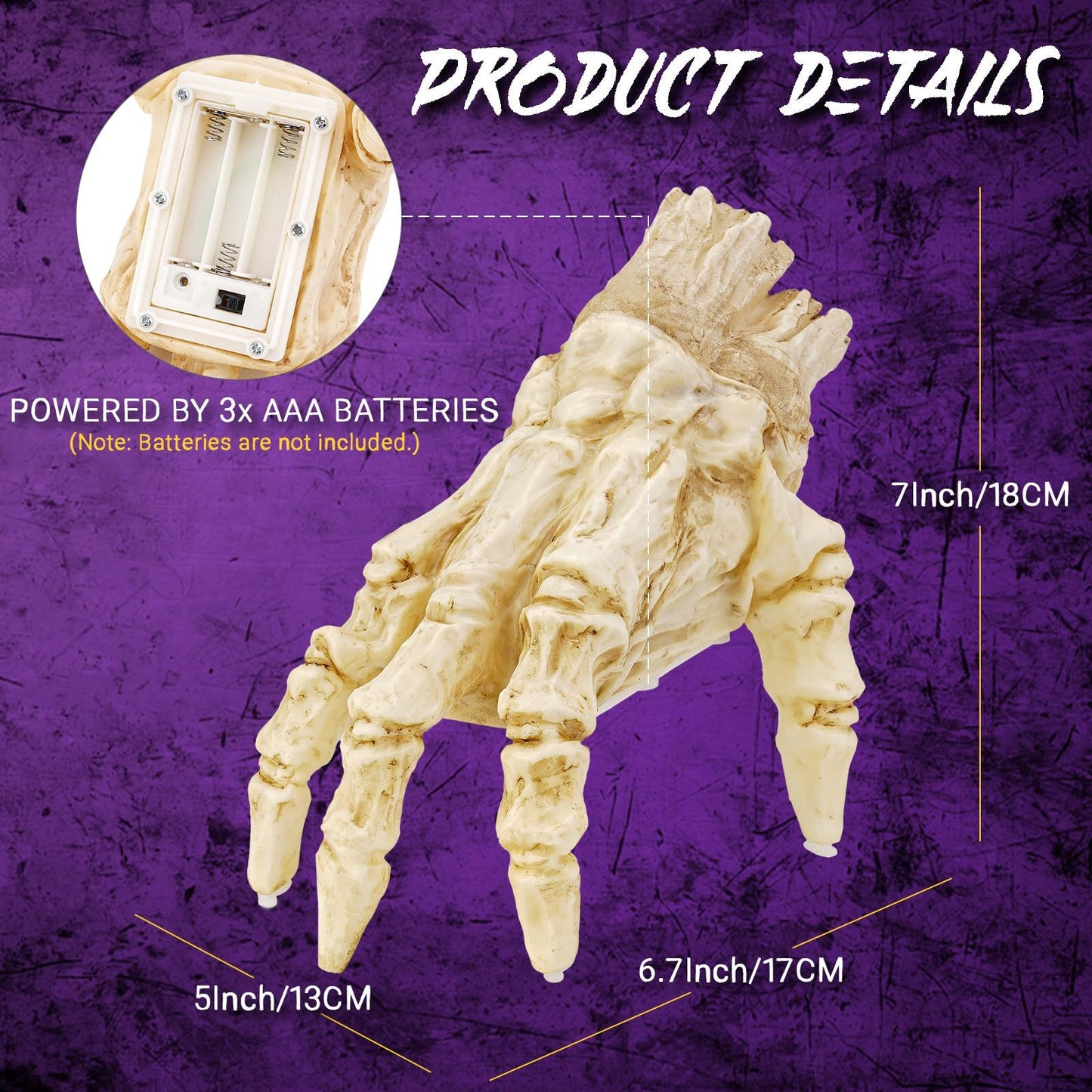 ️ Glowing Walking Zombie Hand – Sound & Touch Activated Halloween Prop