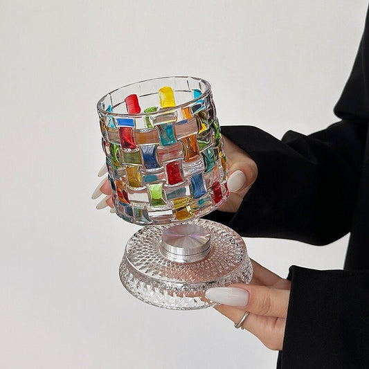 Hand-Blown Glass Beer Cup – Painted “Rattan” Style with Base (201–300ml)