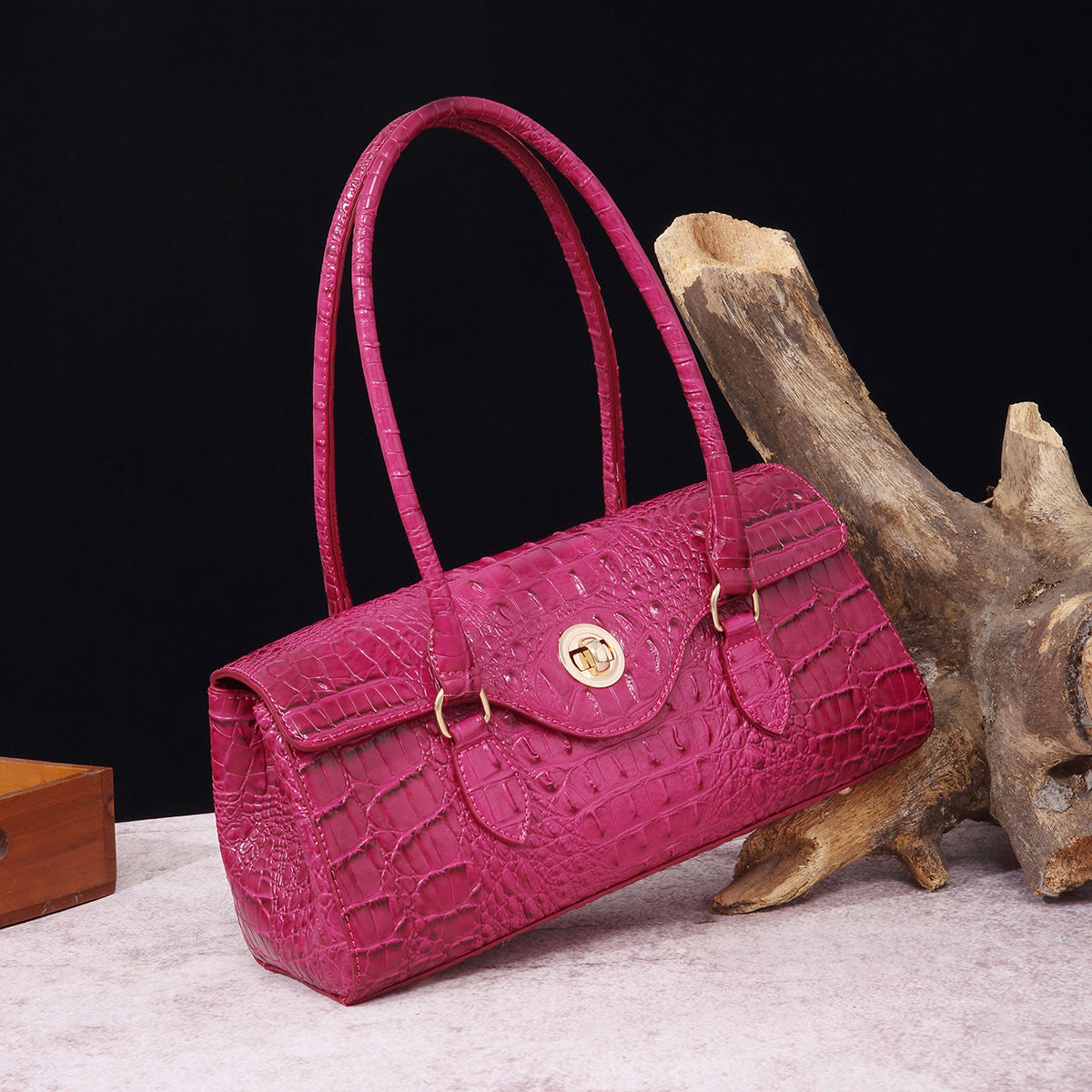 Womens Crocodile-Print Brahmin Shoulder Tote Bag