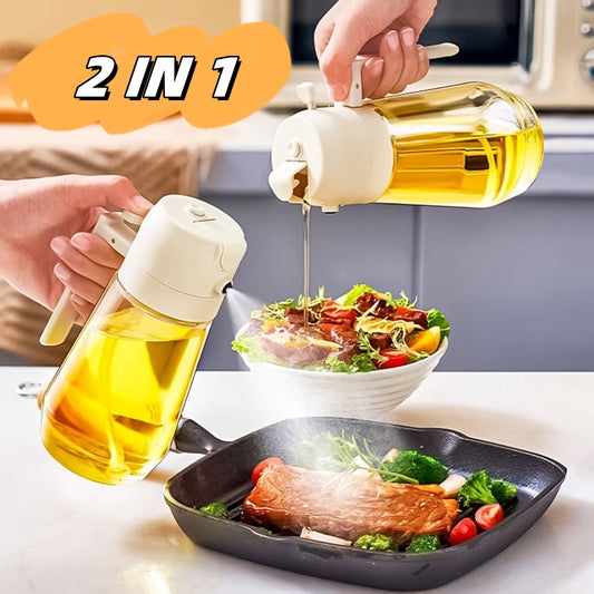 2-in-1 Olive Oil Sprayer & Dispenser Bottle 470ml Glass Oil Spray Pourer for Cooking BBQ Kitchen