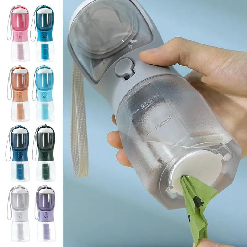 3-in-1 Pet Travel Water Bottle – Water, Food & Waste Bag Dispenser
