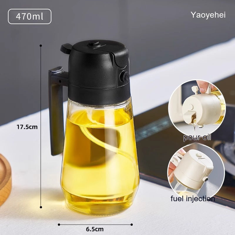 2-in-1 Olive Oil Sprayer & Dispenser Bottle 470ml Glass Oil Spray Pourer for Cooking BBQ Kitchen