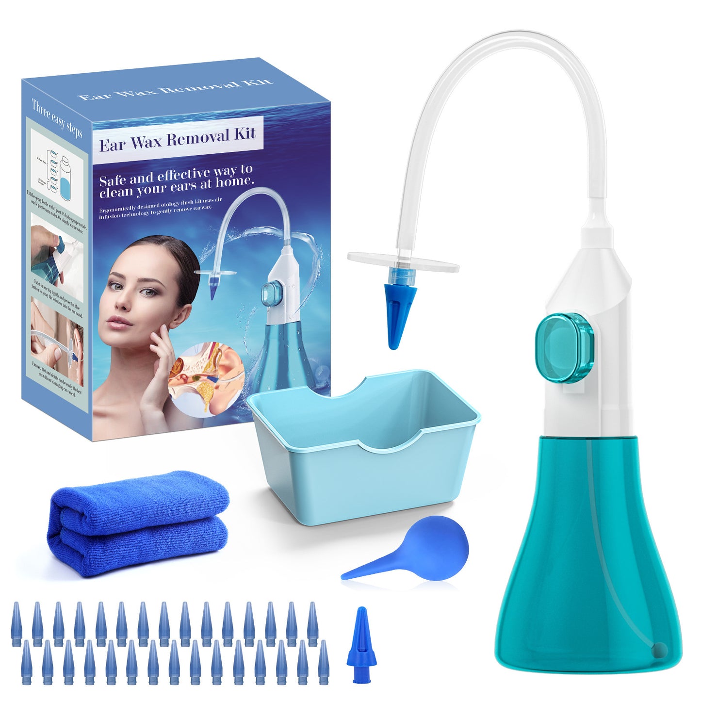 Electric Ear Cleaner E20 Ear Irrigation Kit Ear Wax Removal System with Multiple Nozzles Safe Ear Washing Device