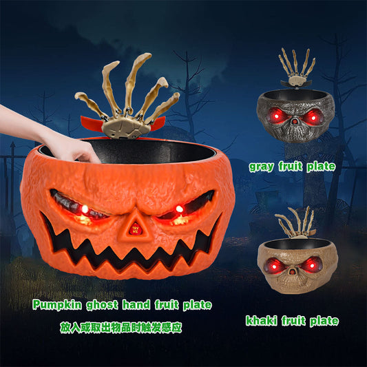 Motion-Activated Halloween Candy Bowl – Skeleton Hand with Glowing Eyes