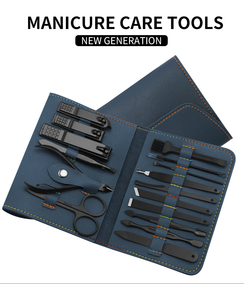 16 Piece Manicure Pedicure Kit Professional Nail Care Set Stainless Steel Grooming Tools with PU Leather Case
