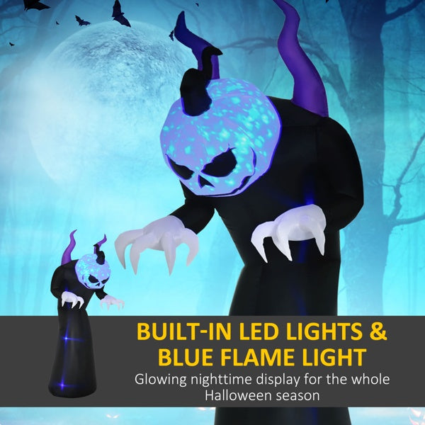 8ft Inflatable Halloween Skeleton Ghost with LED Lights & Blue Flame Effect