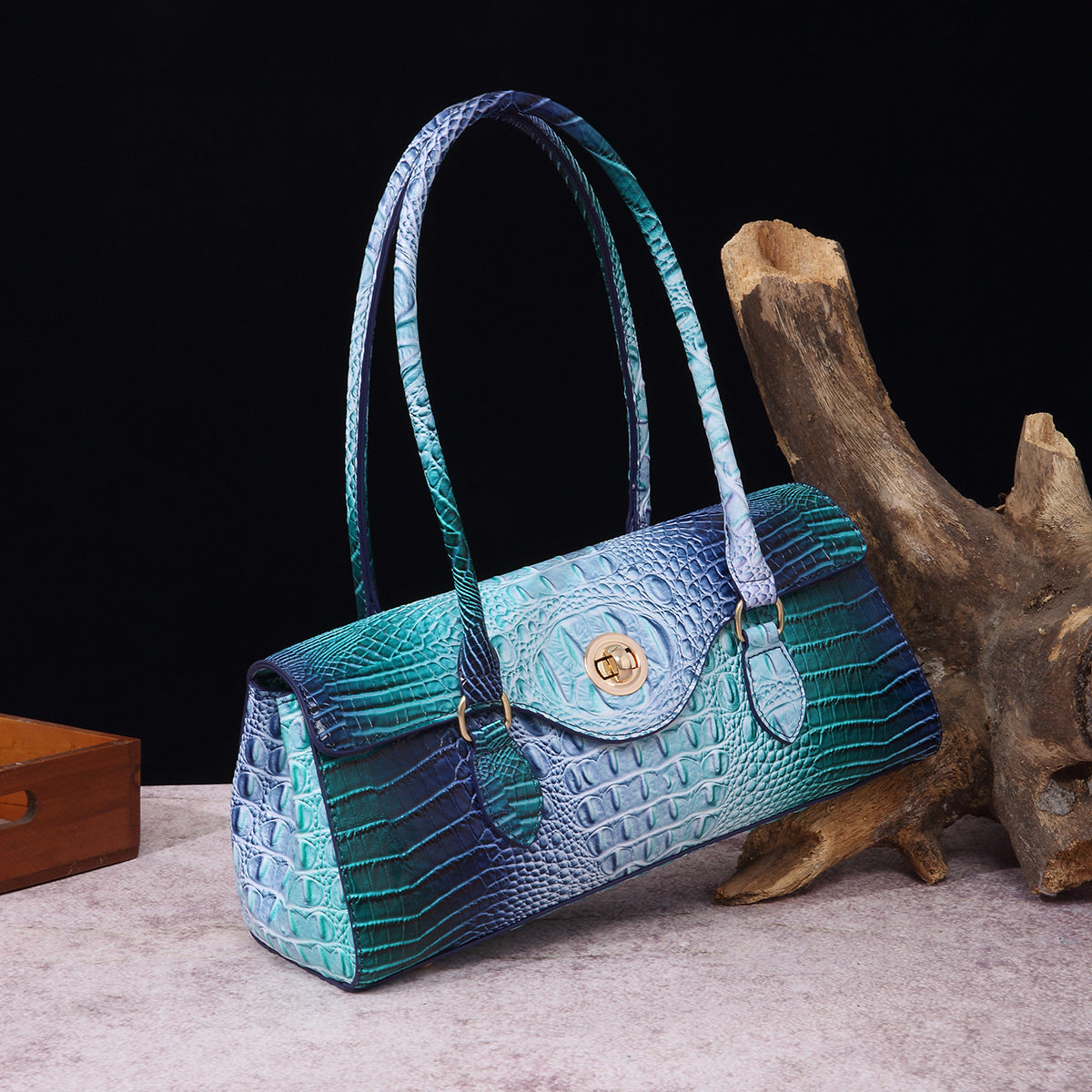 Womens Crocodile-Print Brahmin Shoulder Tote Bag