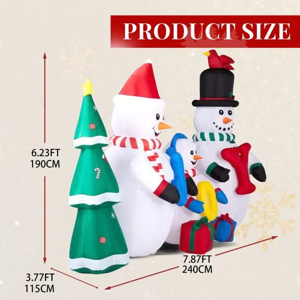 Giant Christmas Inflatable – Snowman Family with Christmas Tree & JOY Sign (LED Light-Up)