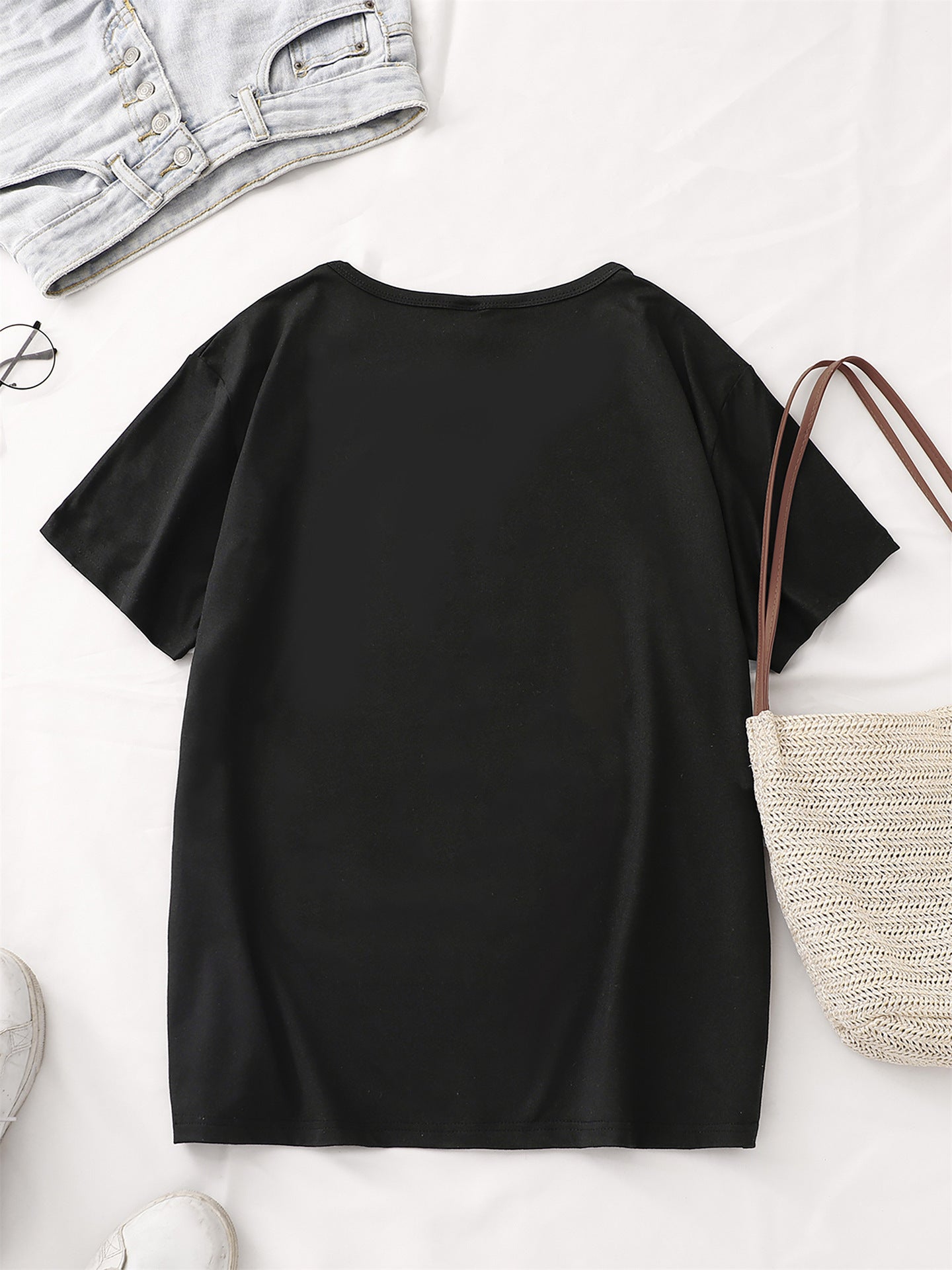 Casual Printed Cotton Top for Women – Loose Fit T-Shirt (Black / White | S–XXL)