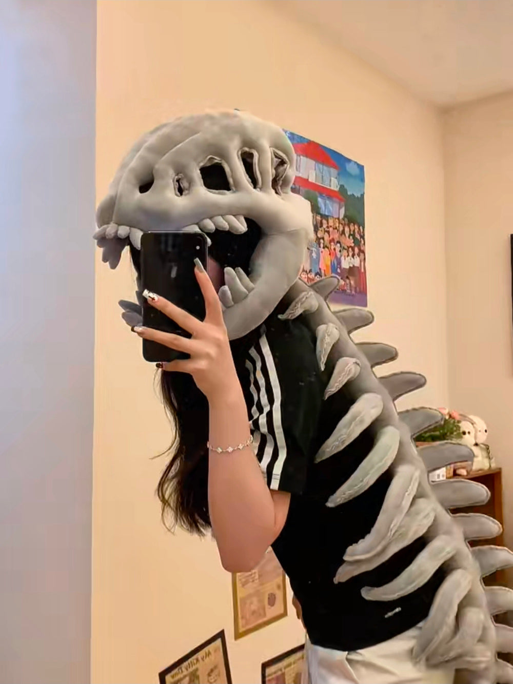 Dino skeleton plush headgear