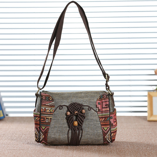 Vintage Canvas Crossbody Bag In Chinese Style
