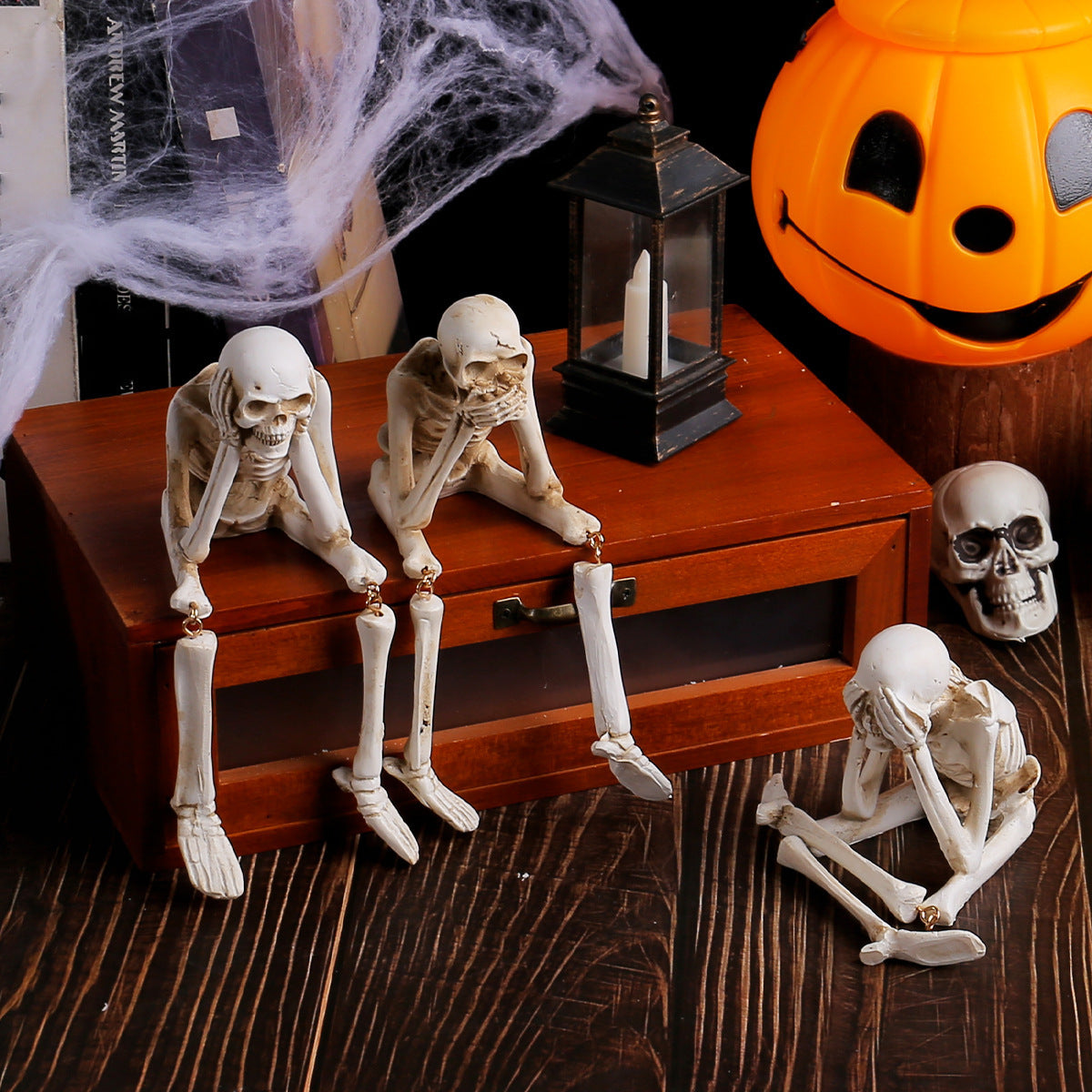 Halloween Resin Skeleton Ornament – Hear No Evil, See No Evil, Speak No Evil Decoration