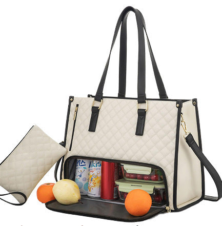 2-in-1 Quilted Women’s Tote Bag with Insulated Lunch Compartment & Matching Wallet | Stylish Laptop & Work Bag