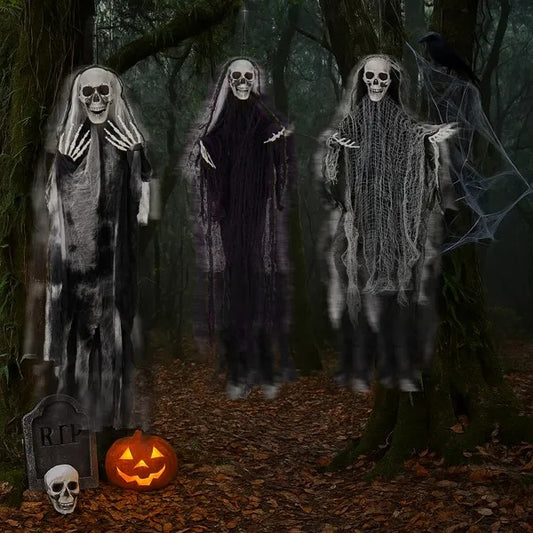 3-Pack Hanging Grim Reaper Halloween Decorations – Creepy Skeleton Ghosts