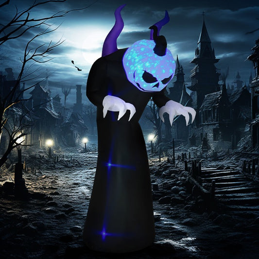 8ft Inflatable Halloween Skeleton Ghost with LED Lights & Blue Flame Effect